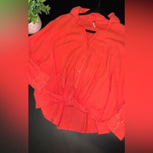 Young Fabulous & Broke Dark Coral Oversized Button Down Top & Knot Size S GUC